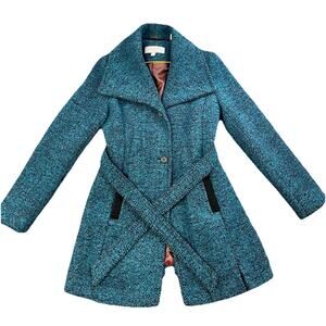 Marc New York Women’s Teal Textured Belted Coat Shawl Collar Long Jacket